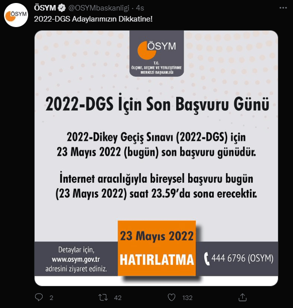 ÖSYM'den DGS Uyarısı